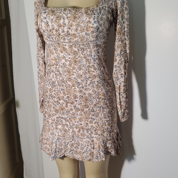 Free People Boheme Floral Print Open Back Long Sleeve Mini Dress 4 - Picture 6 of 14